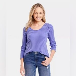 NEW Knox Rose Women's Slim Fit Long Sleeve Ribbed Top Purple Size XL